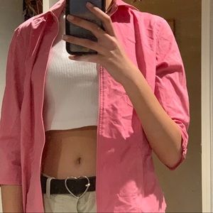 Vintage pink zip up cropped sleeve top